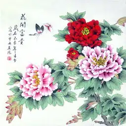 已售凌雪中央美院四尺斗方国画牡丹花开富贵24
