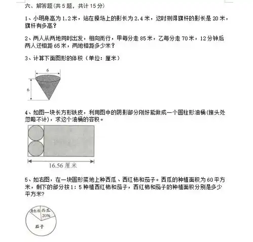 2021年浙教版六年级下册数学期末测试卷六图片版6