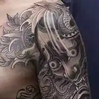 花臂关公纹身,半甲邪龙纹身,般若纹身,花朵纹身头像图片