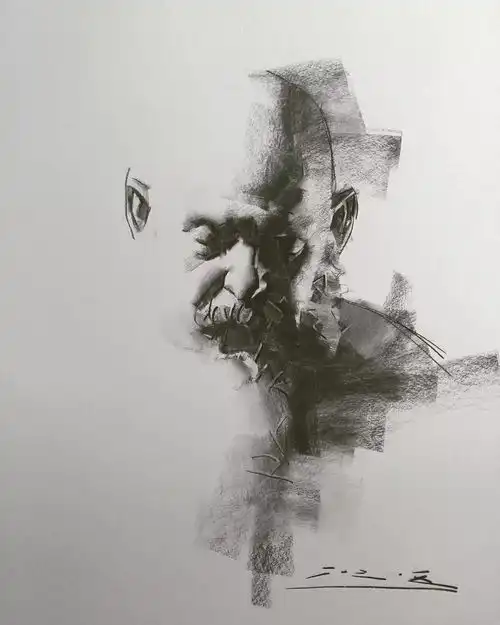 木炭条绘出的生动人物,笔法娴熟,绝对精彩