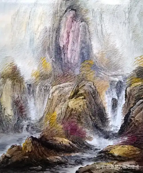 绘画教程108秋景山水画步骤图,强烈的对比非常好看