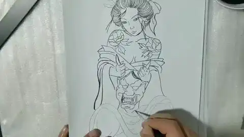自学绘画第八天,手绘线稿艺妓般若