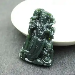 天然和田玉青玉关公吊坠男款天然玉石关公玉坠项链