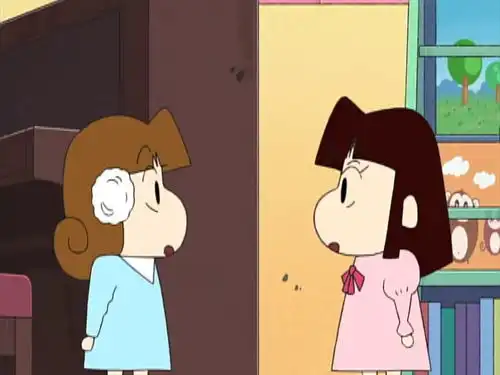 蜡笔小新妮妮和同学比赛折花,神秘女孩新子出现了,莫非是小新假扮