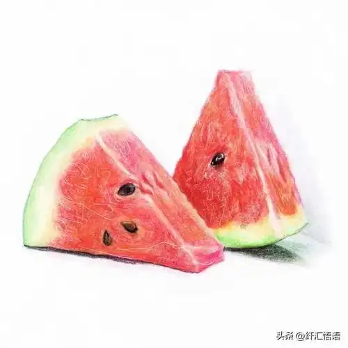 彩铅水果画构图和谐,颜色富有层次感,质感逼真