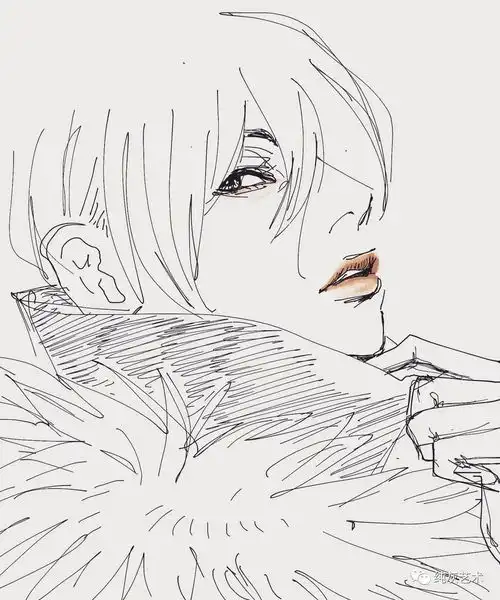 美酷的短发女孩速写