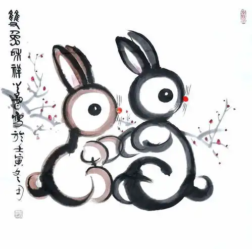 2023喜兔迎新张学智印象岩画十二生肖玉兔呈祥系列作品欣赏